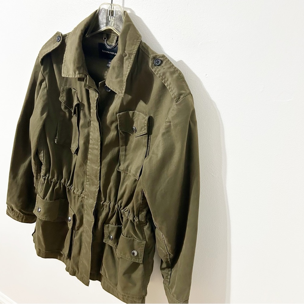 Banana Republic Utility Army Jacket Adjustable Waist and Stand-Up Collar Pockets - Picture 4 of 10
